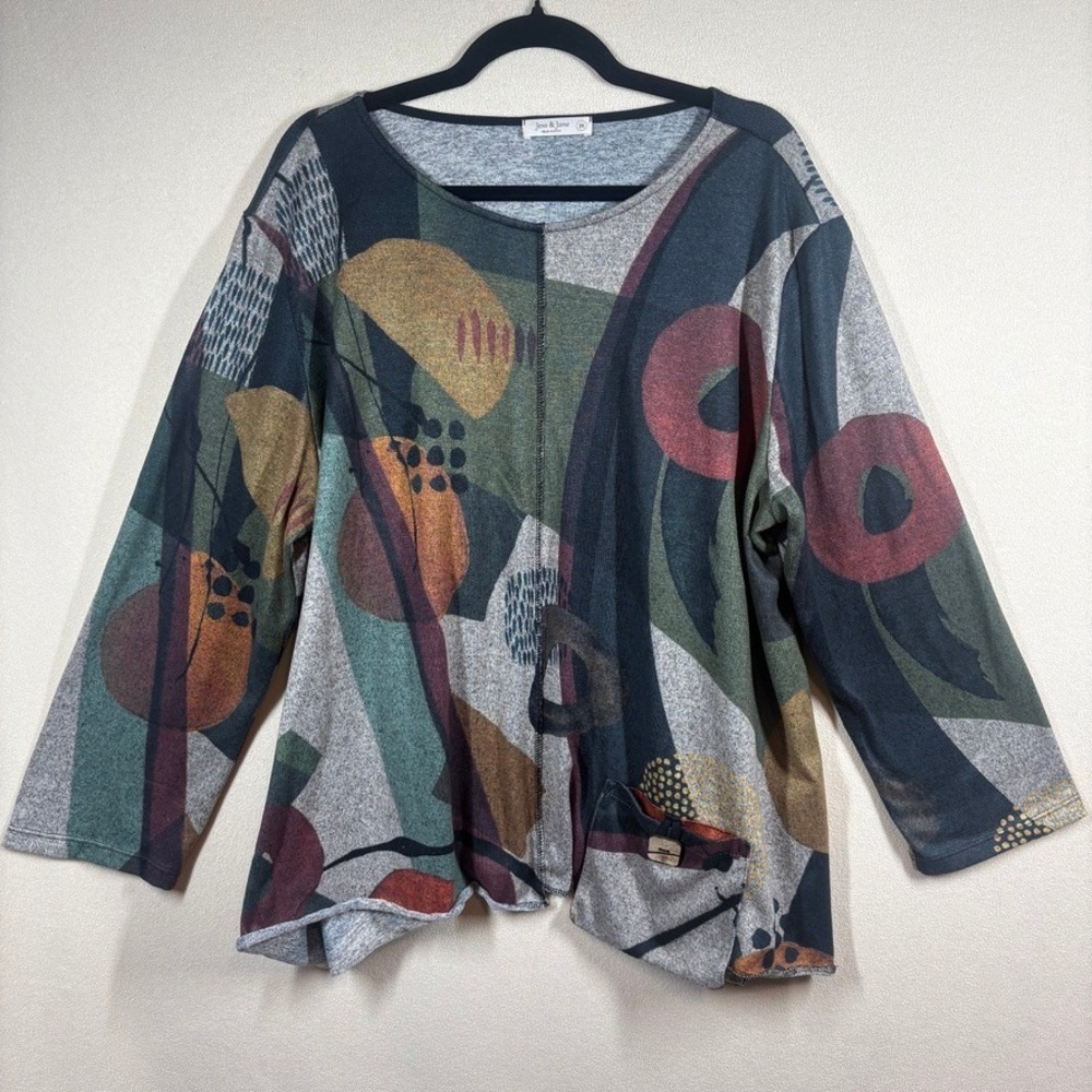 Jess & Jane Women Abstract Art Print Top 2X Pocket Lagenlook Art to Wear Teacher